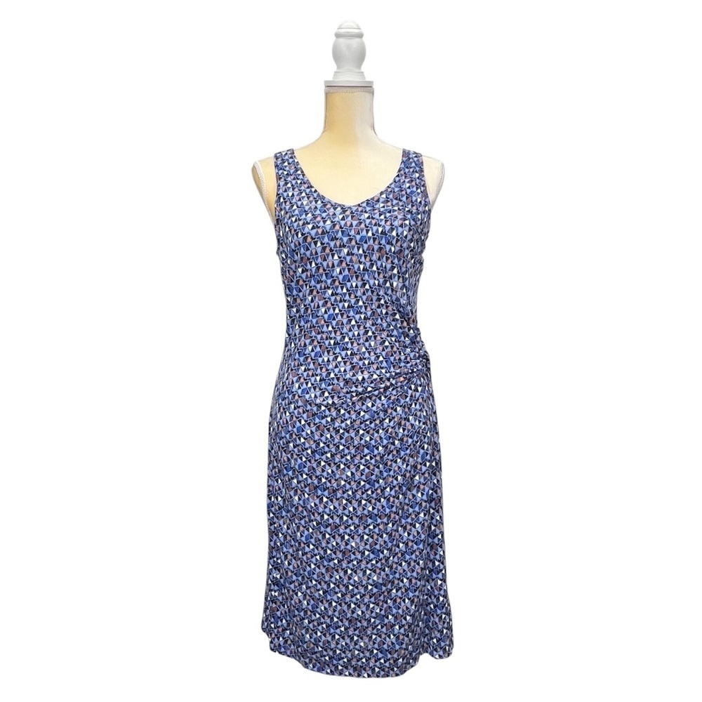 Nic+Zoe Geometric Knee Length Sleeveless Dress Size Medium Jersey Blue Black EUC